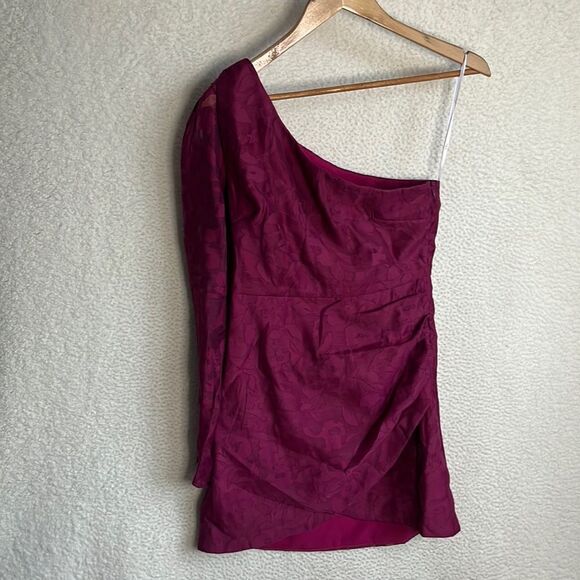Lulus Dress Womens Small Magenta Burnout Floral Print One‎ Shoulder - Picture 2 of 9